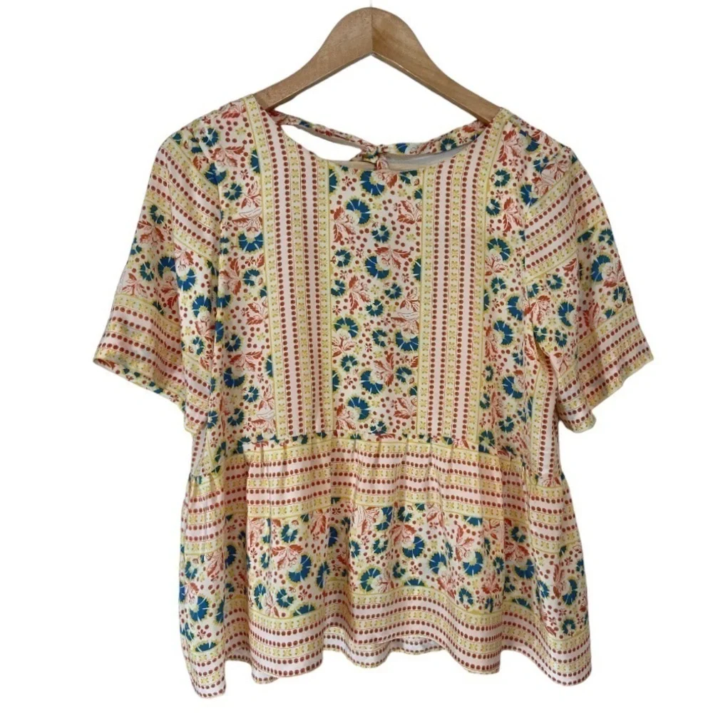 Lauren Moffatt Silk Floral Peplum Top